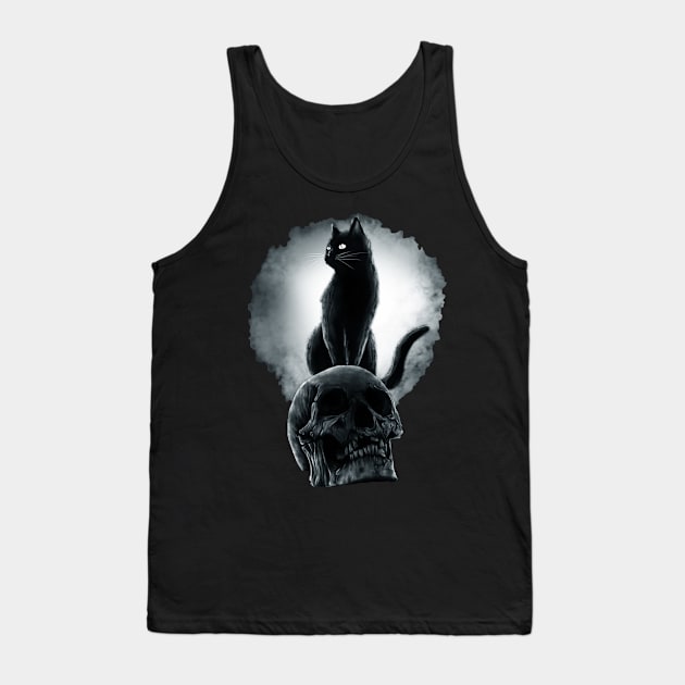 Black cat standing on a scary skull, Cats Rule Tank Top by stark.shop